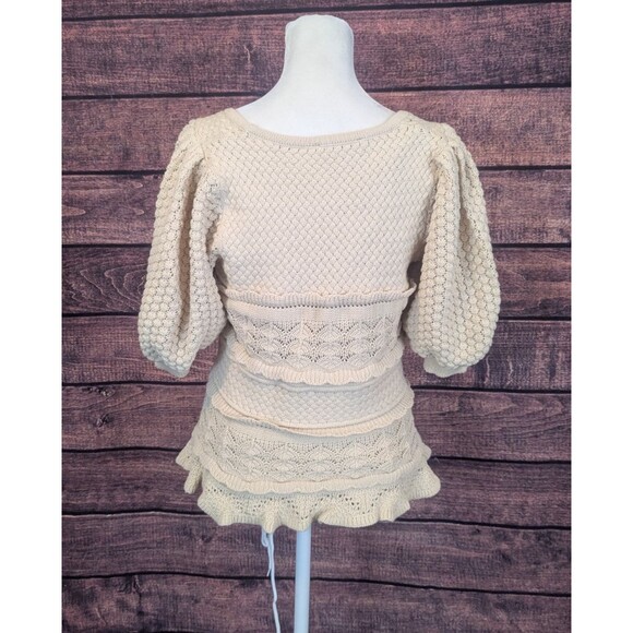 Boston Proper Cotton Crochet Puff Sleeve Women’s Sweater Top Boho Sweet Size Sm - Picture 3 of 10
